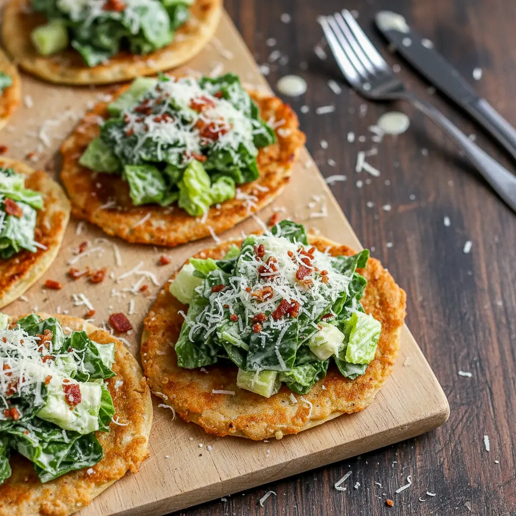 A stack of Cesar Salad Tacos turned into golden, skillet-seared Crispy Chicken Caesar Smash Tacos, filled with romaine, parmesan, bacon, and creamy dressing for the ultimate Chicken Caesar Salad Taco and Chicken Ceaser Salad Taco experience. These easy Cesar Smash Tacos are perfect for Dinner Tonight Easy Healthy, showcasing irresistible Chicken Caesar Salad Smash Tacos that double as bright, crunchy Caesar Salad Smash Tacos ideal for Light Summer Suppers.