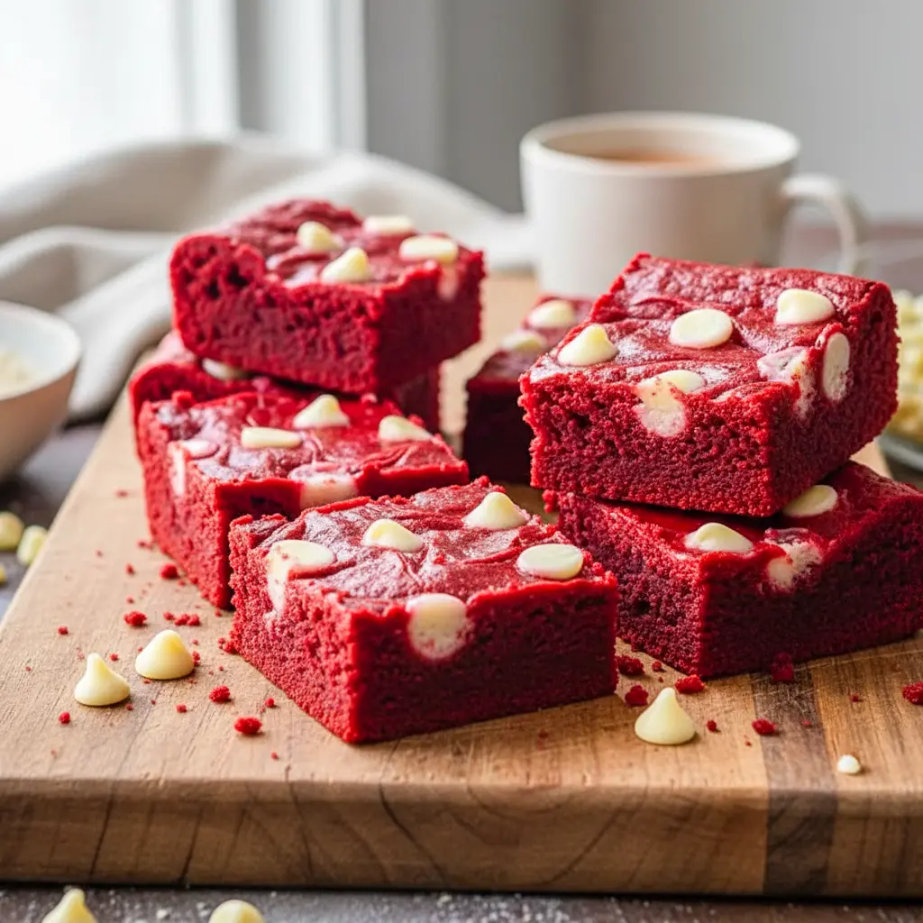 Healthy Red Velvet Recipes featuring dense red velvet cream cheese protein brownies sliced into squares, shown alongside Protein Bakes and festive Valentines Protein Treats, styled near Red Velvet Protein Balls, macro-friendly Protien Deserts, classic Red Velvet Protein, chewy Red Velvet Protein Bars, a creamy Red Velvet Protein Shake, and indulgent yet balanced Protein Sweets on a dessert table.