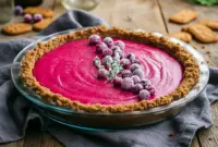 Bright and vibrant Cranberry Gingersnap Pie with a glossy cranberry curd filling, spiced gingersnap crust, sugared cranberries, and festive garnish.