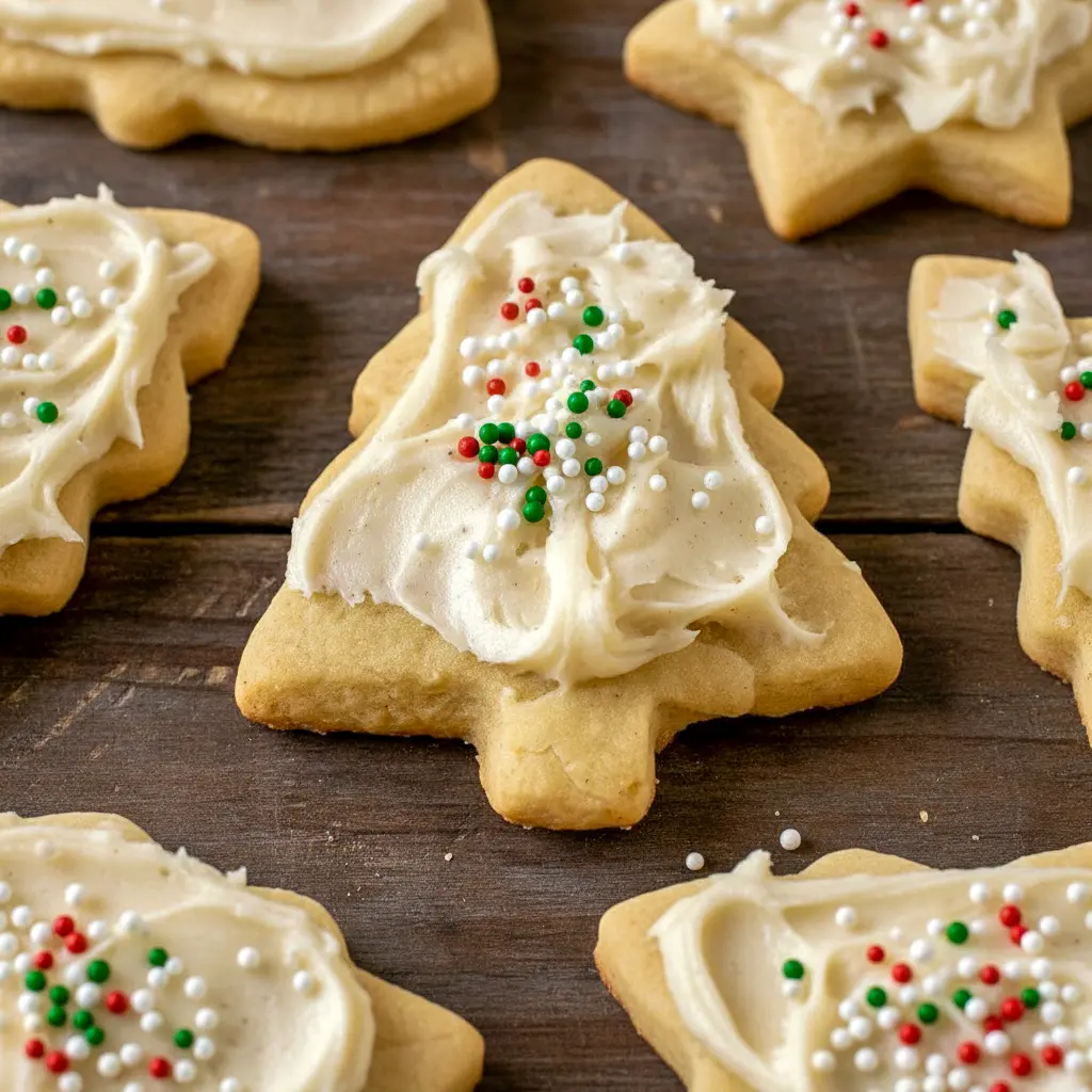 Plate of soft, frosted holiday cookies made with eggnog, decorated with festive sprinkles and inspired by Eggnog Cookies Christmas, Eggnog Cookies With Cream Cheese Frosting, Eggnog Snickerdoodles With Icing, Frosted Eggnog Cookie Recipe, Eggnog Cookies Recipe, Soft Holiday Eggnog Cookies, Glazed Eggnog Cookies Recipe Allrecipes, Frosted Eggnog Cookies, and Christmas Cookies Eggnog treats.