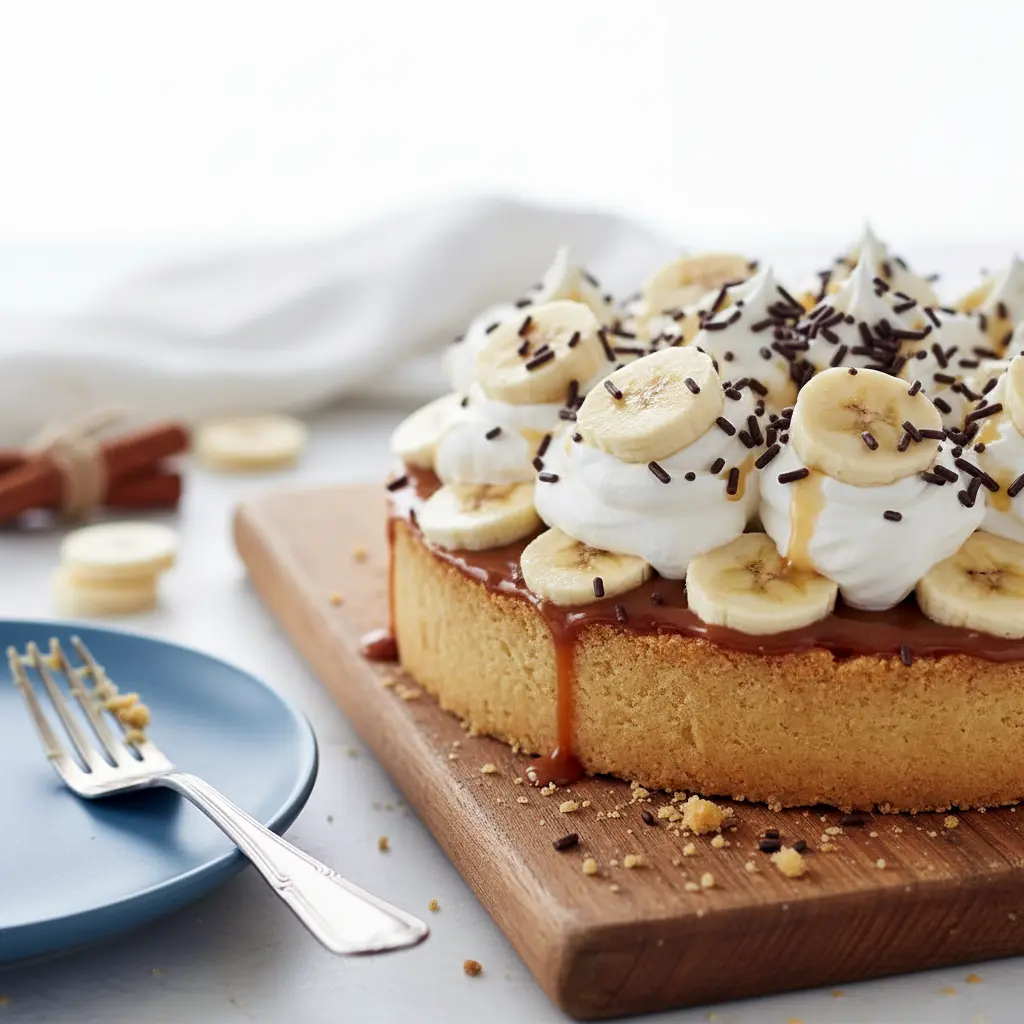 Slice of creamy banoffee pie topped with whipped cream and bananas, perfect for dessert inspiration, featuring Banoffee Pie Ideas, a Super Easy Banoffee Pie, a clear look at What Ingredients Do You Need For Banoffee Pie, and irresistible Banoffee Pie Recipe Inspiration.