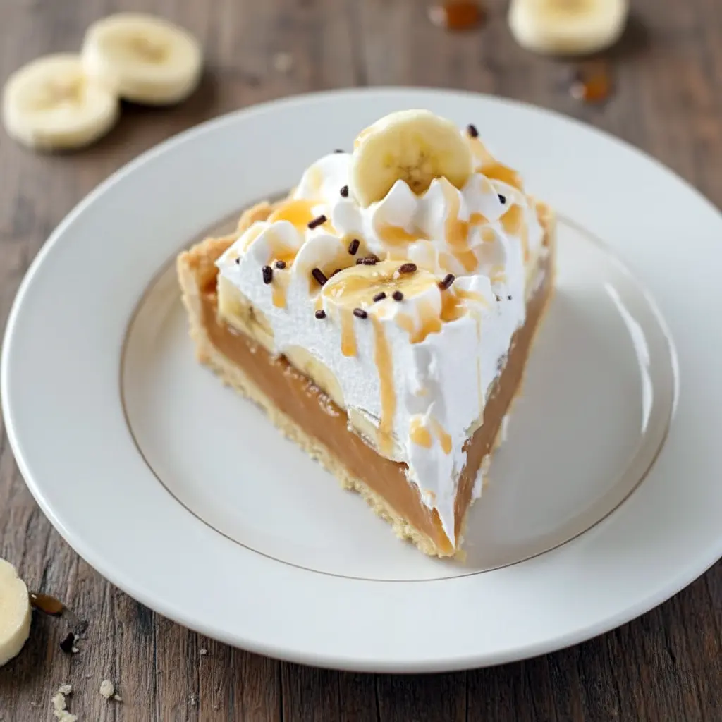 Slice of creamy banoffee pie topped with whipped cream and bananas, perfect for dessert inspiration, featuring Banoffee Pie Ideas, a Super Easy Banoffee Pie, a clear look at What Ingredients Do You Need For Banoffee Pie, and irresistible Banoffee Pie Recipe Inspiration.
