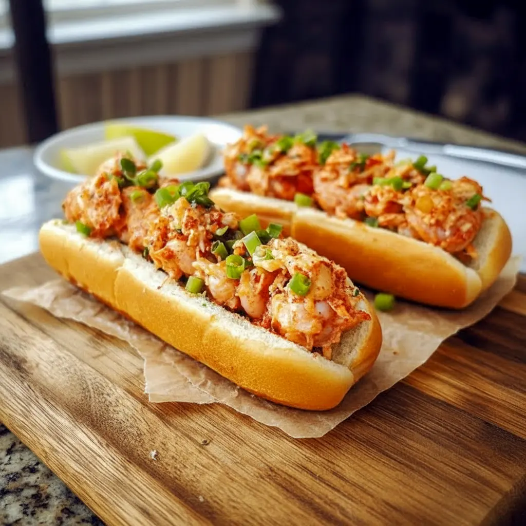 Crawfish Rolls filled with seasoned Crawfish Tails, creamy dressing, and fresh herbs served in toasted rolls, showcasing one of the most irresistible Recipes With Crawfish Meat for a flavorful Cajun-style meal.