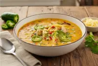 Creamy chicken soup with bacon, melted cheese, and fresh peppers inspired by a bold Jalapeno Recipe, ideal for fans of Spicy Crockpot Recipes and Spicy Soup Recipes Easy, often called the Worlds Best Soup by heat lovers.