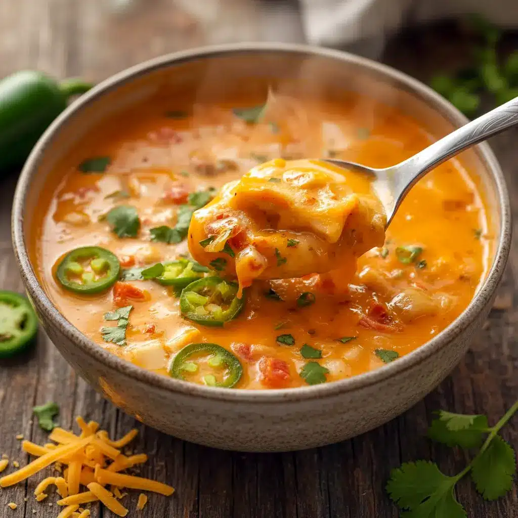 Creamy chicken soup with bacon, melted cheese, and fresh peppers inspired by a bold Jalapeno Recipe, ideal for fans of Spicy Crockpot Recipes and Spicy Soup Recipes Easy, often called the Worlds Best Soup by heat lovers.