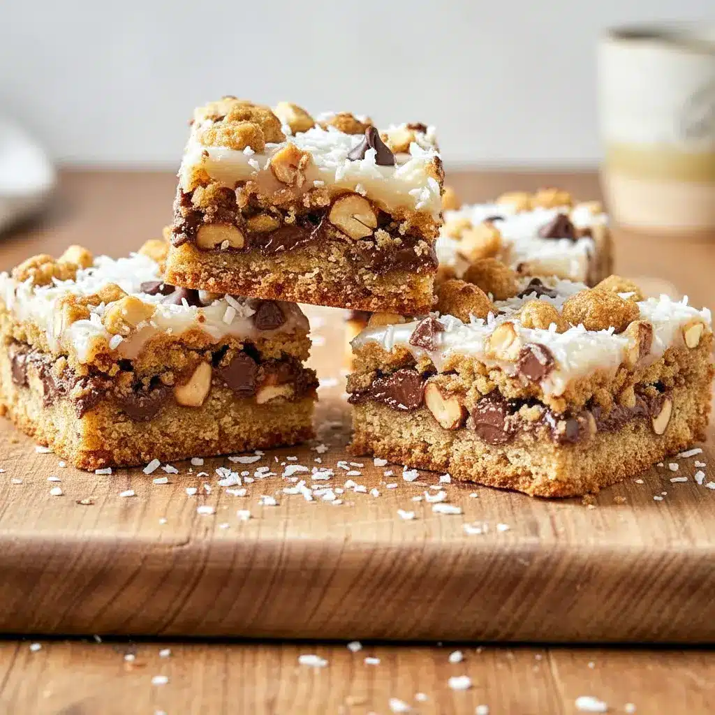 Magic Cookie Bars with rich layers of chocolate, coconut, and nuts on a buttery Graham Cracker Crumbs crust, sliced into classic Cookie Bars perfect for Easy Baking and crowd-pleasing Sweet Snacks.