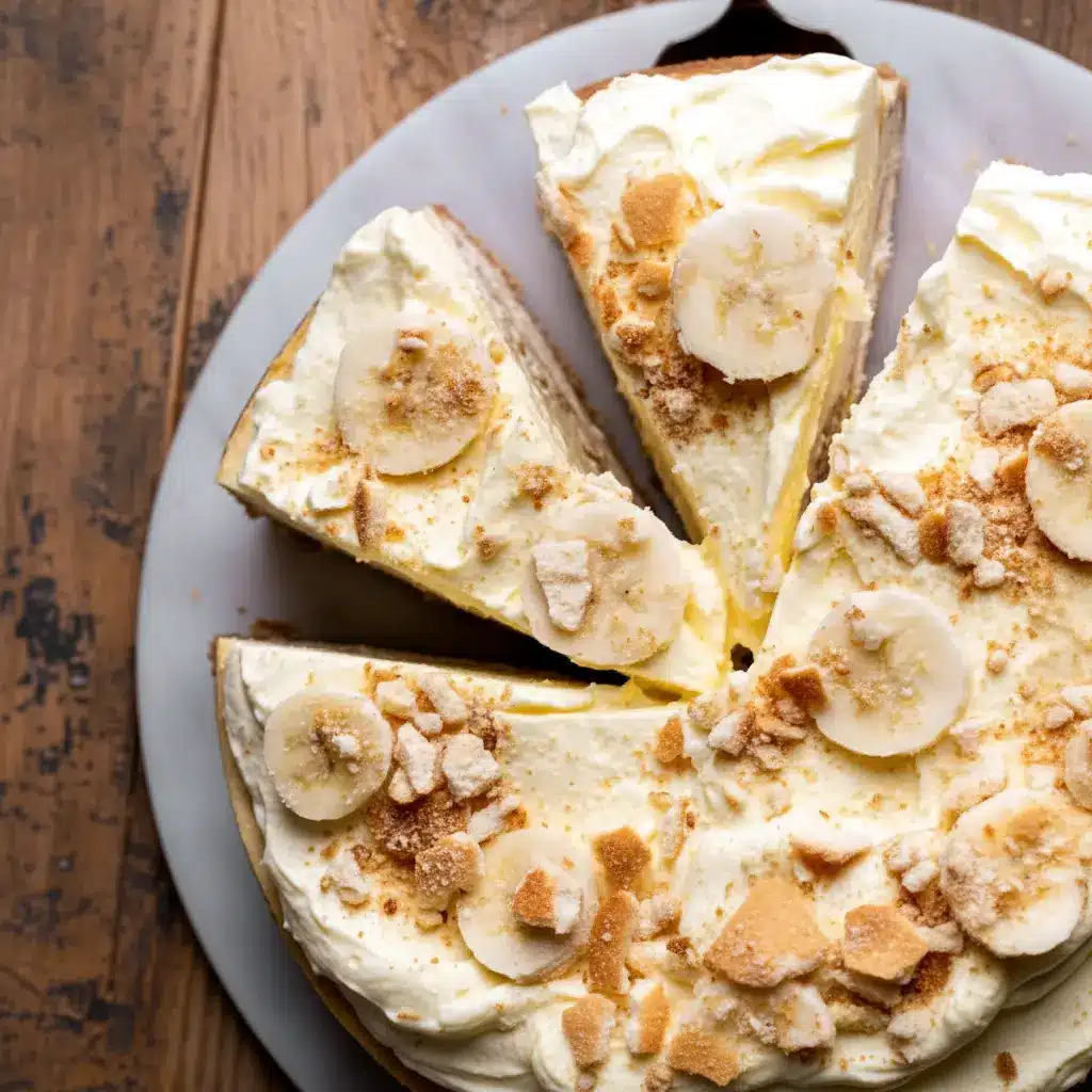 A slice of Banana Pudding Cheesecake With Wafers showing a creamy banana cheesecake filling, Nilla wafer crust, banana layers, and a light whipped pudding topping—an irresistible Banana Cheesecake With Nilla Wafers dessert perfect for parties and holidays.