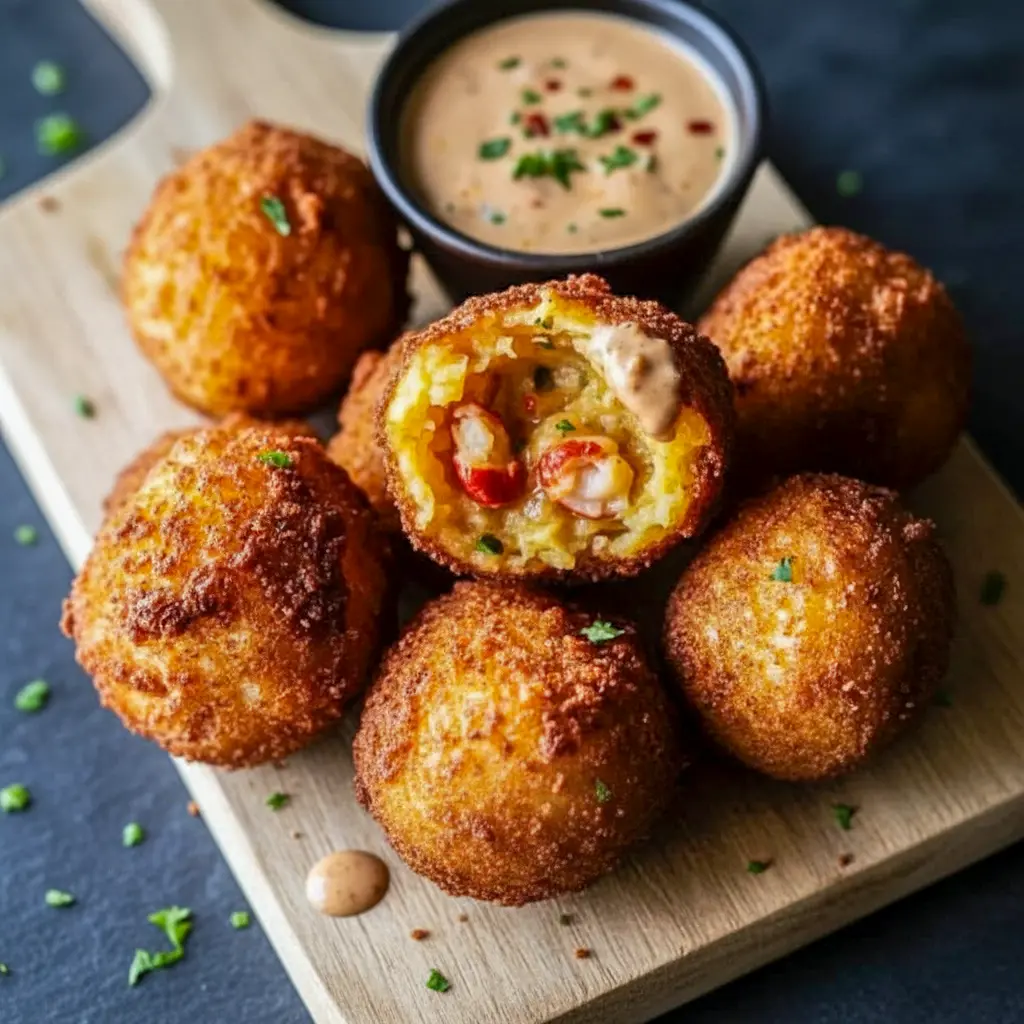 Crawfish Hush Puppies served hot and golden with a zesty Creole dip, showcasing crispy seafood bites inspired by Spicy Southern Hush Puppies and classic Dipping Sauce For Hush Puppies favorites.