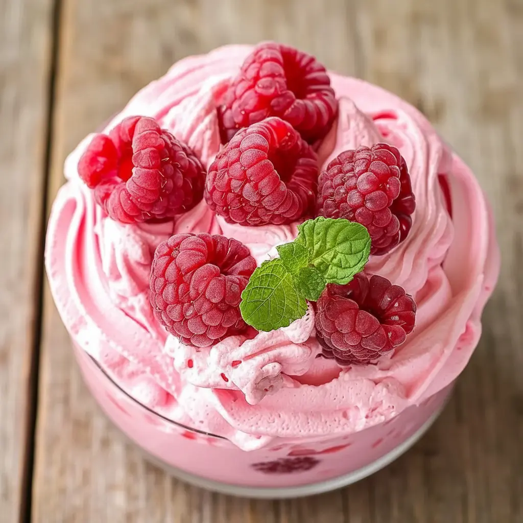 Healthy Cottage Cheese Dessert made as a creamy raspberry mousse, topped with fresh berries and mint, served in a glass as a light and refreshing Berry Cottage Cheese Mousse perfect for a healthy sweet treat.