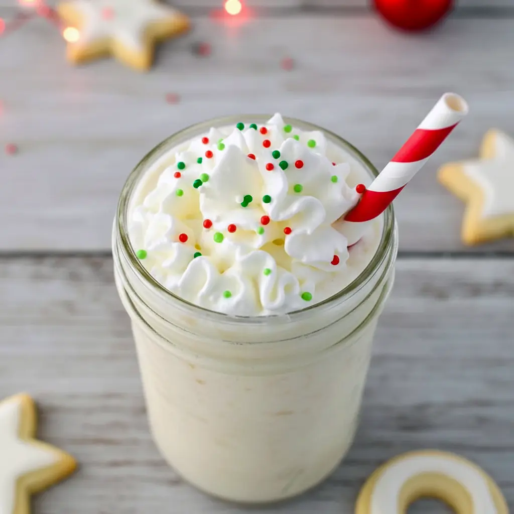 Thick and creamy Cookie Creamy Whip Protein Shake in a glass topped with whipped cream and sprinkles, styled as a festive Protein Shake With Cookies and indulgent Cookie Protein Shake that tastes like dessert.