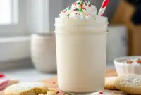 Thick and creamy Cookie Creamy Whip Protein Shake in a glass topped with whipped cream and sprinkles, styled as a festive Protein Shake With Cookies and indulgent Cookie Protein Shake that tastes like dessert.