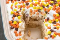 Layers of cookies and peanut butter filling in a chilled dessert, showing Fun Summer Dessert Ideas that are ideal for Cold Easy Desserts and no-oven entertaining.