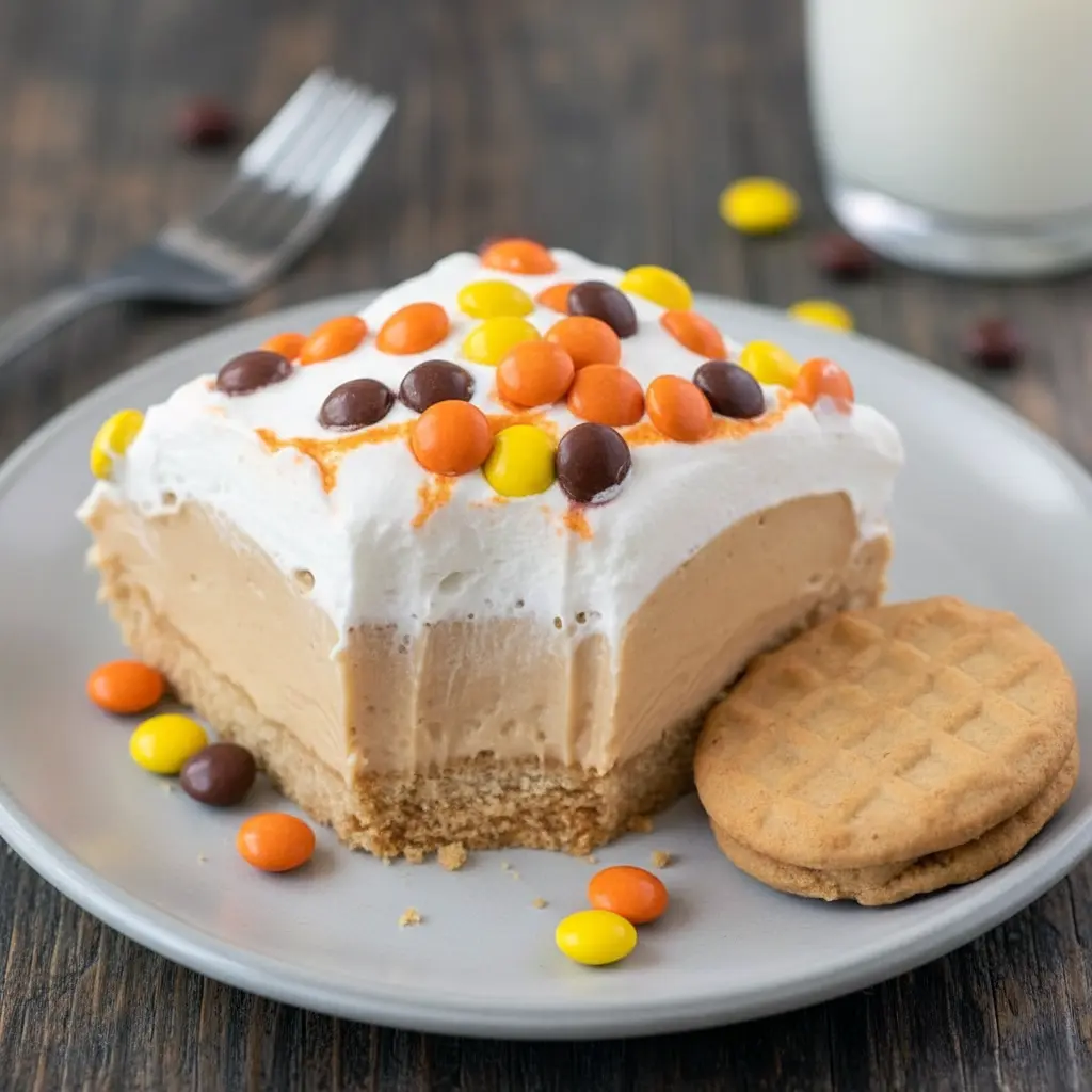 Layers of cookies and peanut butter filling in a chilled dessert, showing Fun Summer Dessert Ideas that are ideal for Cold Easy Desserts and no-oven entertaining.