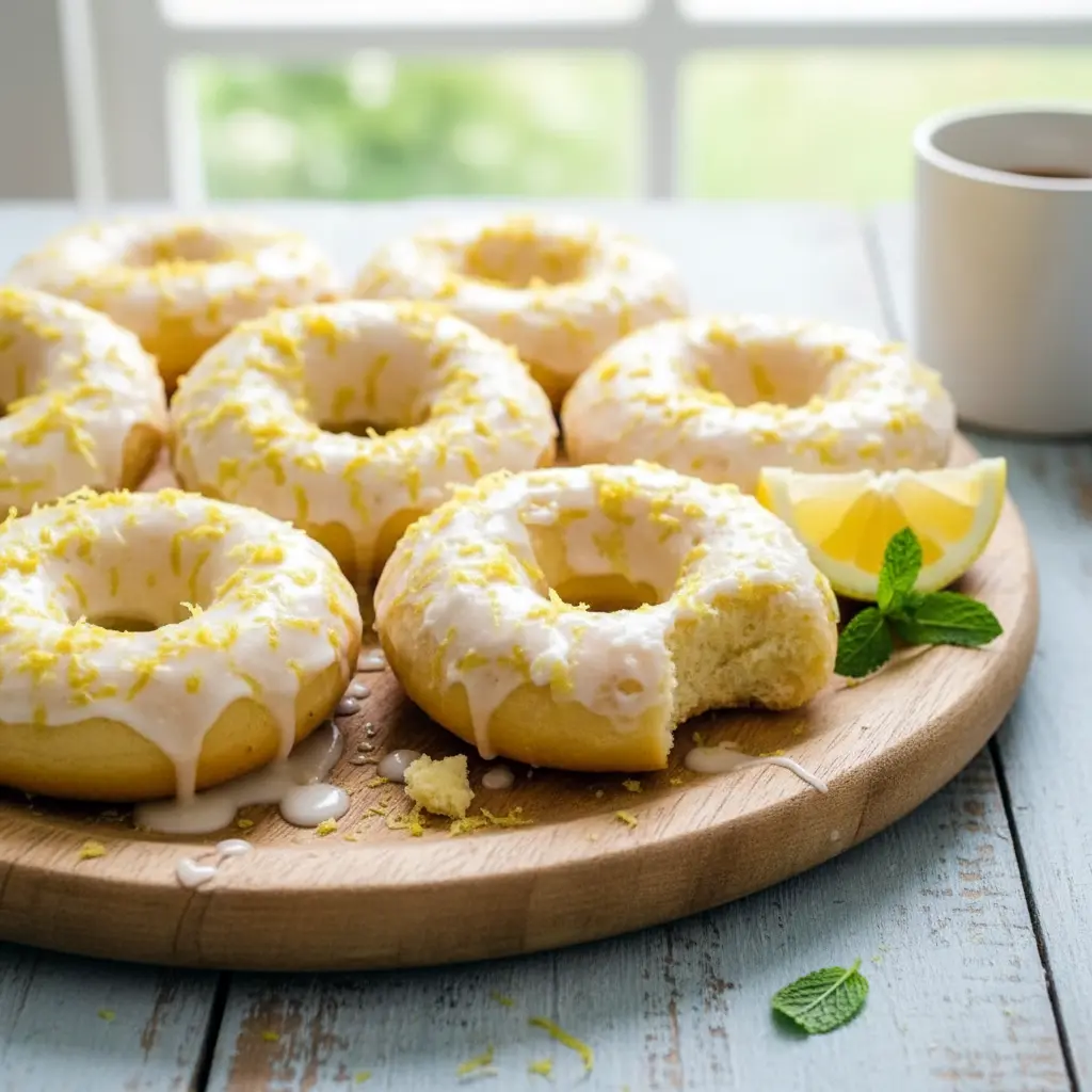Freshly baked Glazed Protein Donuts topped with lemon vanilla glaze, a healthy and Healthy Protein Donut Recipe that’s gluten free, protein-packed, and perfect for an easy breakfast or snack.