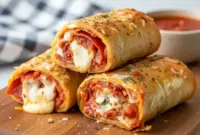 Golden baked pepperoni pizza rolls sliced open to show melty cheese and savory filling, perfect for Easy Healthy Lunch Ideas High Protein, quick High Protein Meals On The Go, and satisfying family-friendly meals that feel indulgent but stay balanced.
