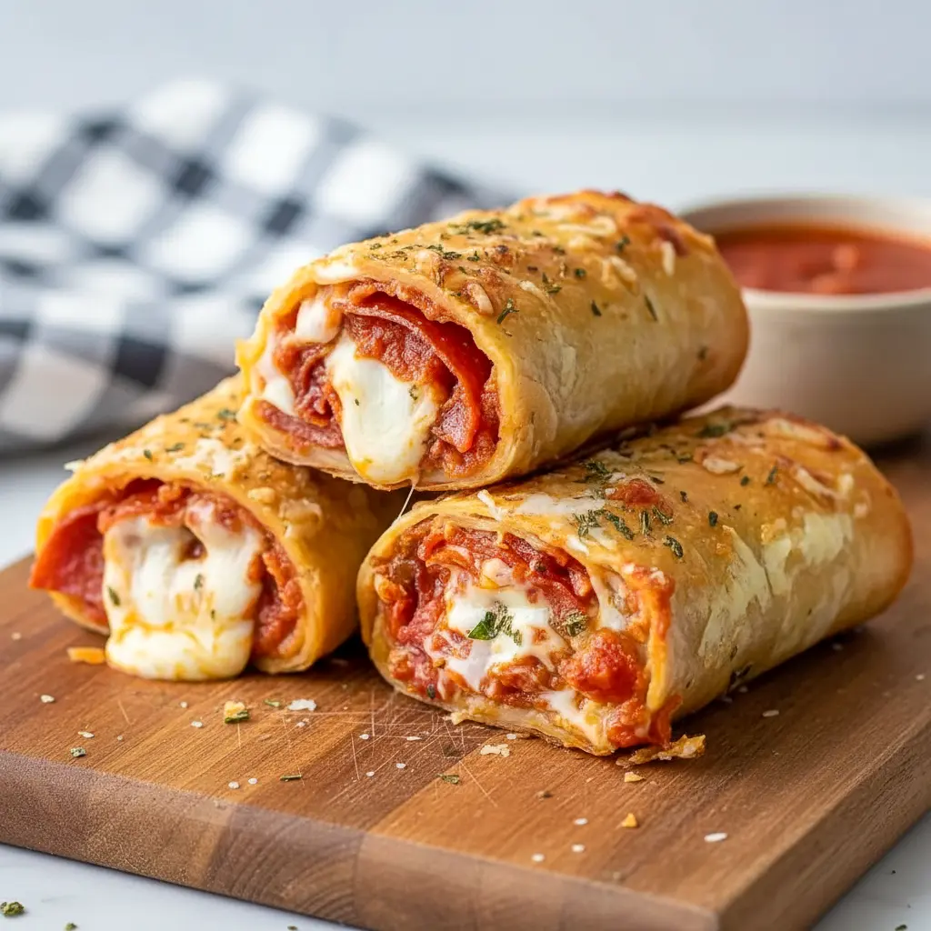 Golden baked pepperoni pizza rolls sliced open to show melty cheese and savory filling, perfect for Easy Healthy Lunch Ideas High Protein, quick High Protein Meals On The Go, and satisfying family-friendly meals that feel indulgent but stay balanced.