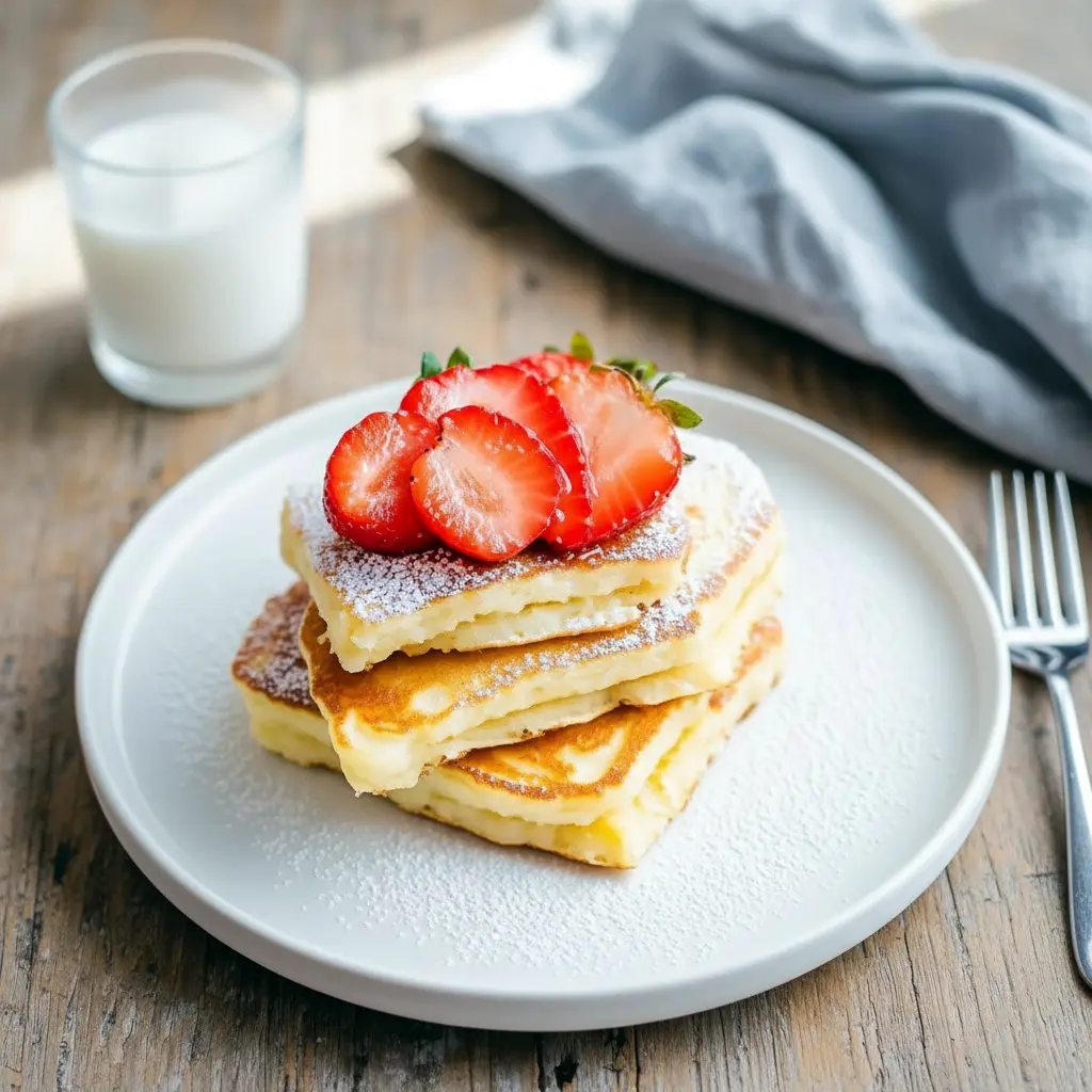 Healthy Cottage Cheese Breakfast oven pancakes baked on a sheet pan with fresh strawberries, a simple high-protein option from Cottage Cheese Recipes Healthy Breakfast that’s easy, fluffy, and perfect for meal prep.