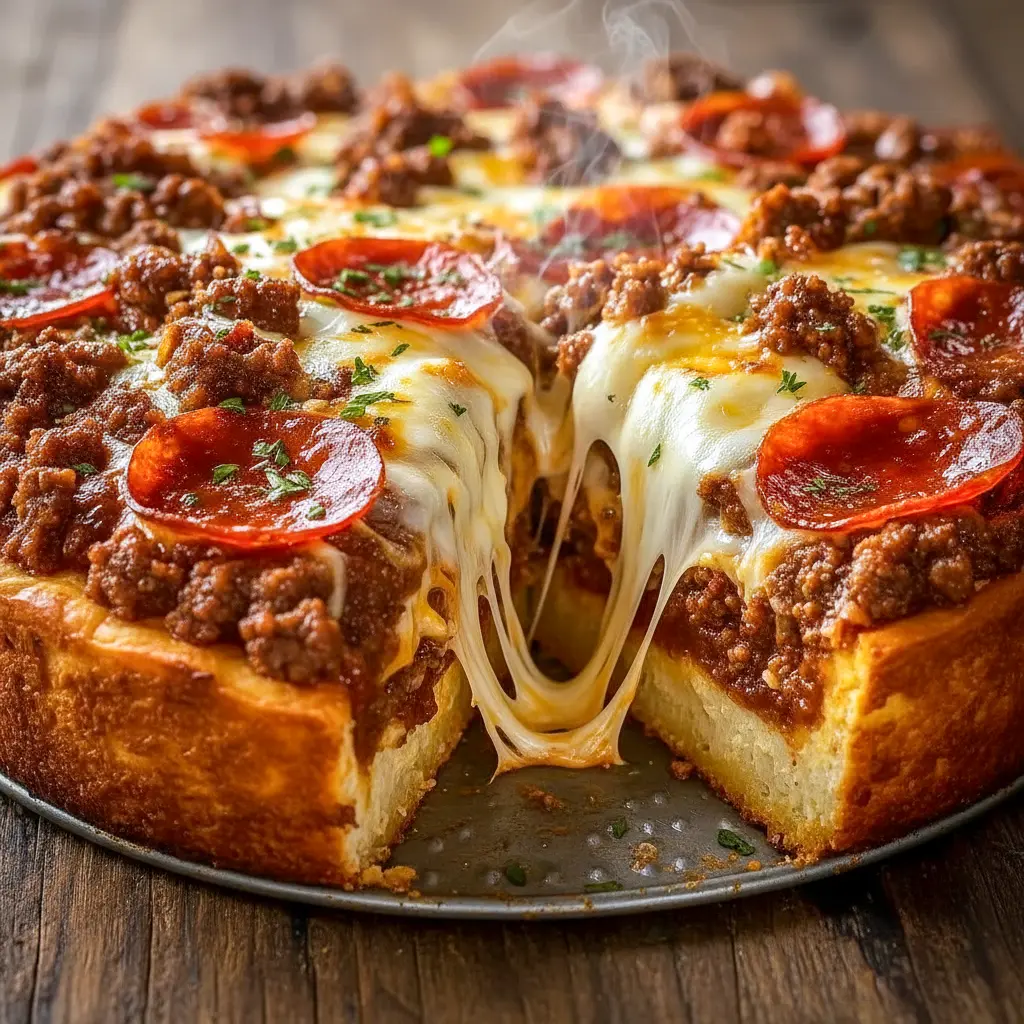 A golden, cheesy Crustless Pizza Bake fresh from the oven, loaded with savory toppings and inspired by Low Carb Crustless Pizza and simple Crustless Pizza Recipe ideas for a high-protein meal.