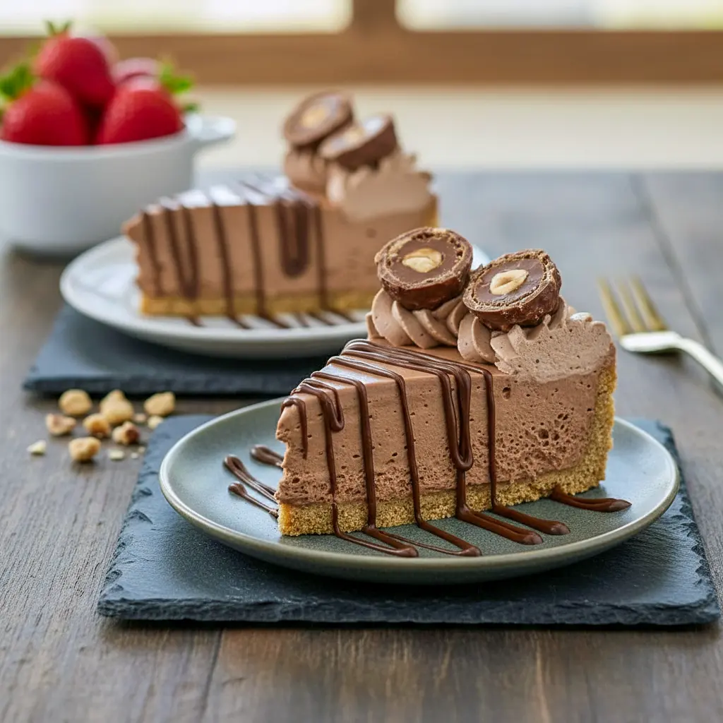 Slice of Nutella marshmallow pie in a graham cracker crust, inspired by Mini No Bake Pies Graham Crackers, styled as a festive Christmas Pie Graham Cracker Crust dessert. A fluffy chocolate filling makes it one of the best Things To Make With Fluff, perfect for fans of creamy Treats With Marshmallow Fluff.