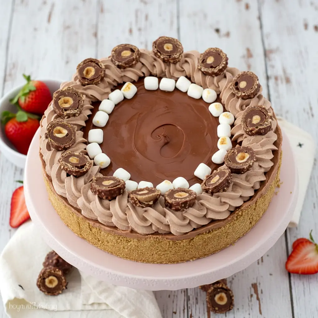 Slice of Nutella marshmallow pie in a graham cracker crust, inspired by Mini No Bake Pies Graham Crackers, styled as a festive Christmas Pie Graham Cracker Crust dessert. A fluffy chocolate filling makes it one of the best Things To Make With Fluff, perfect for fans of creamy Treats With Marshmallow Fluff.