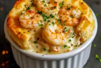 Creamy shrimp and lobster Seafood Pot Pie with a golden cheddar bay biscuit crust, baked until bubbly and served as a comforting Seafood Dinner, featuring tender Shrimp Dishes in a rich sauce, ideal for elegant Seafood Dish Recipes, cozy Fish Dinner ideas, and impressive Seafood Dishes for family meals.