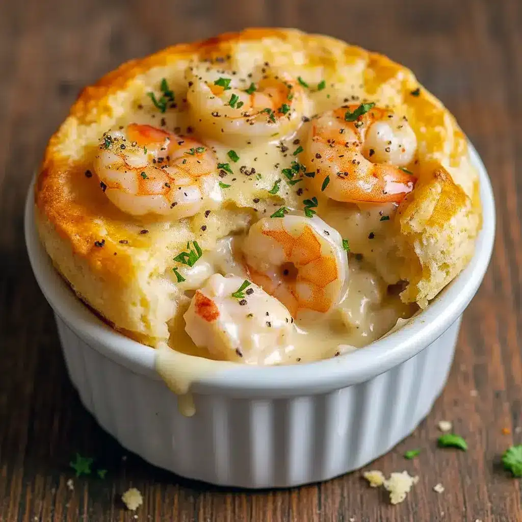 Creamy shrimp and lobster Seafood Pot Pie with a golden cheddar bay biscuit crust, baked until bubbly and served as a comforting Seafood Dinner, featuring tender Shrimp Dishes in a rich sauce, ideal for elegant Seafood Dish Recipes, cozy Fish Dinner ideas, and impressive Seafood Dishes for family meals.