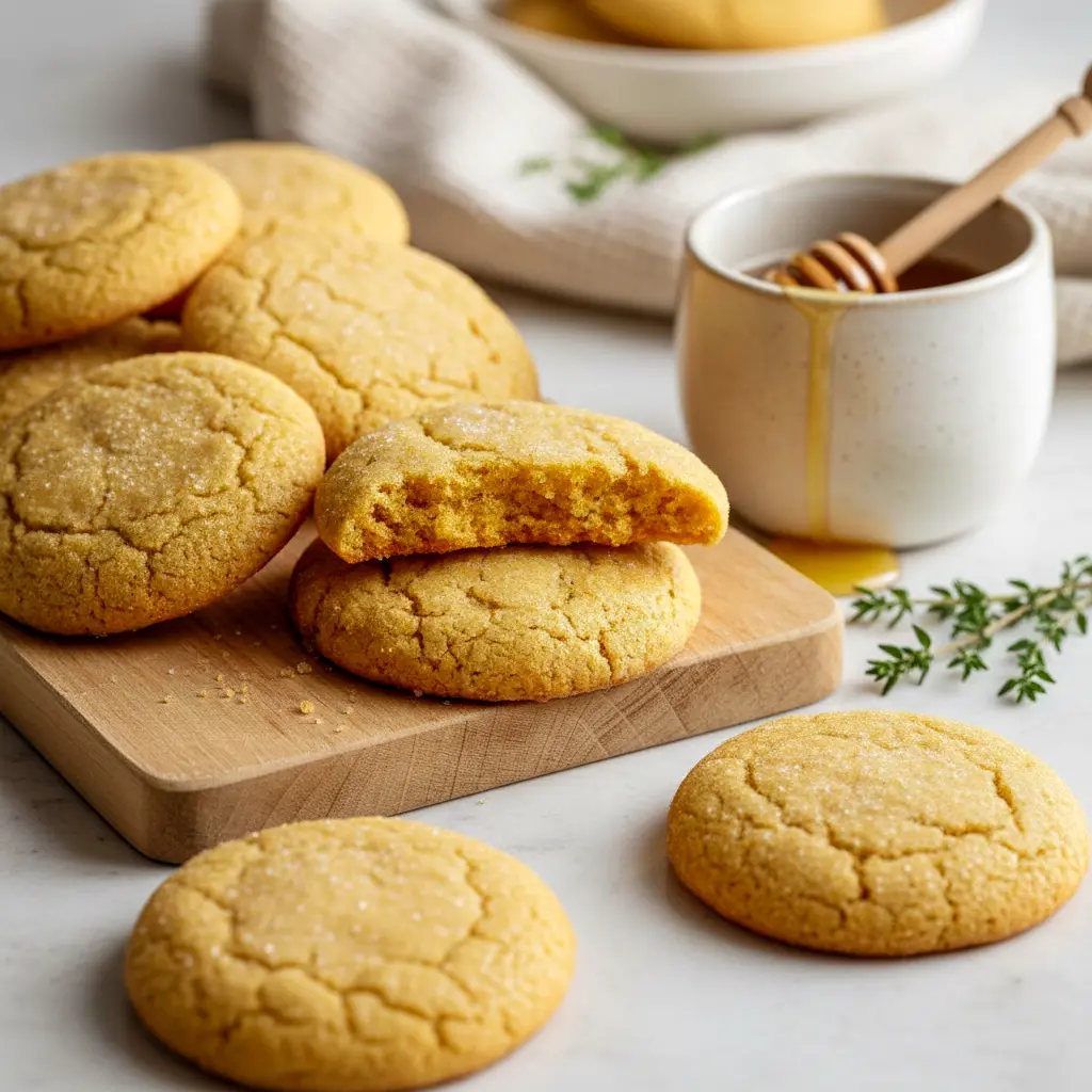 Freshly baked Cornbread Sugar Cookie rolled in sugar, a unique treat inspired by Corn Dessert Recipes with a soft, crumbly texture and warm honey flavor.