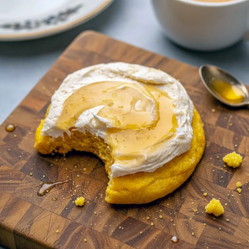 Cornbread cookies topped with honey butter frosting and flaky sea salt, baked golden and served as a creative Thanksgiving dessert twist.