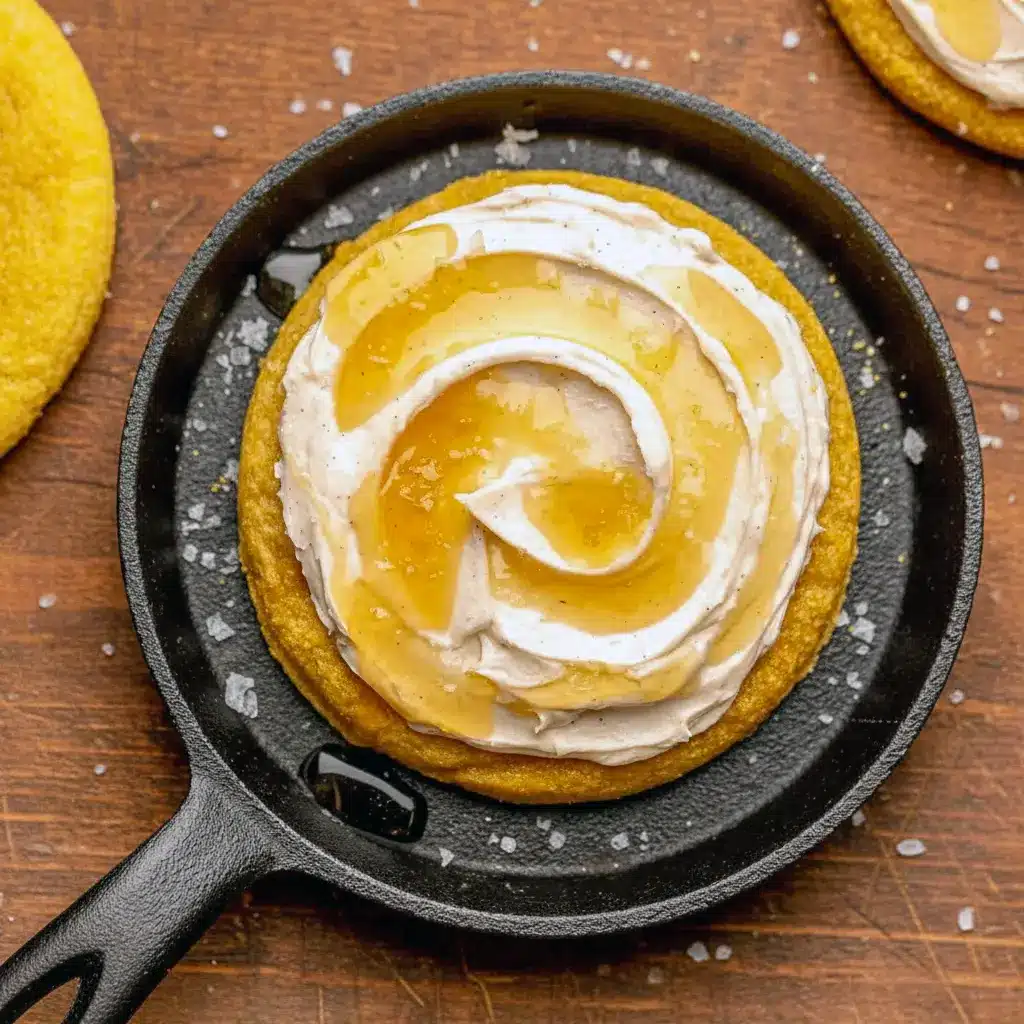 Cornbread cookies topped with honey butter frosting and flaky sea salt, baked golden and served as a creative Thanksgiving dessert twist.