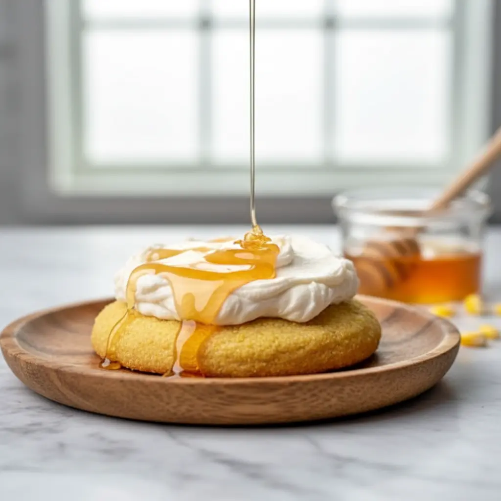 Cornbread cookies topped with honey butter frosting and flaky sea salt, baked golden and served as a creative Thanksgiving dessert twist.