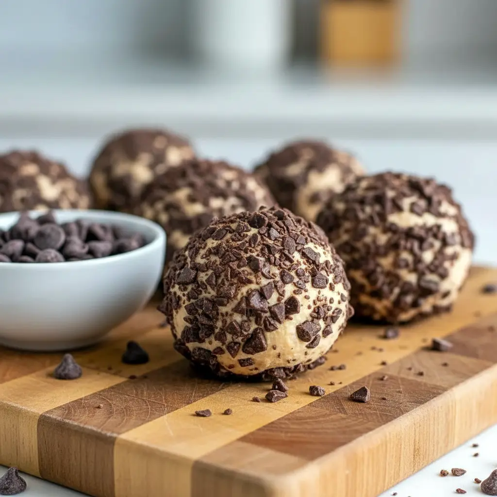 Plate of chilled Cheesecake Fat Balls Keto coated in chocolate crumbs, showing their creamy center — a rich, poppable keto snack inspired by a classic Keto Cream Cheese Fat Bomb.