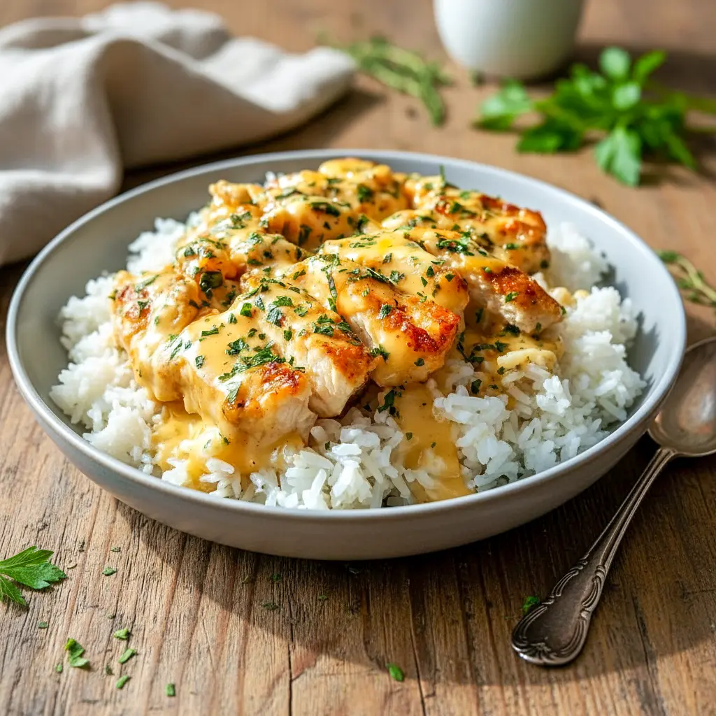 Hearty skillet of smothered chicken served over fluffy rice, showcasing Perfect Winter Meals comfort and creamy Comfort Food With Gravy goodness.