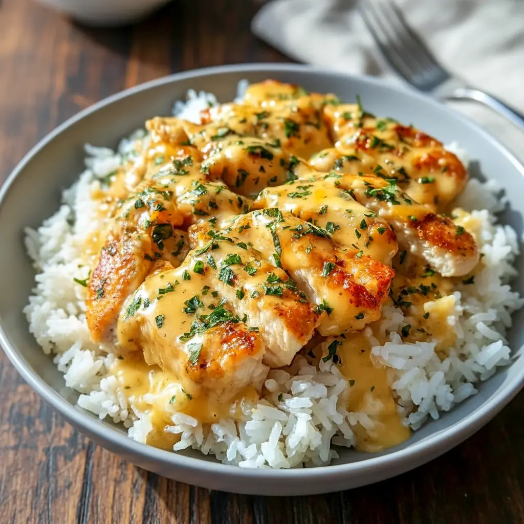 Hearty skillet of smothered chicken served over fluffy rice, showcasing Perfect Winter Meals comfort and creamy Comfort Food With Gravy goodness.