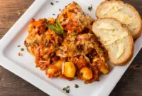 Cheesy Chicken Parmesan Gnocchi — Ultimate Comfort Main Meal1 Golden, bubbly skillet of Chicken Parmesan gnocchi topped with melted mozzarella and crispy breadcrumbs, served hot as a hearty Gnocchi Dish for a cozy family dinner.