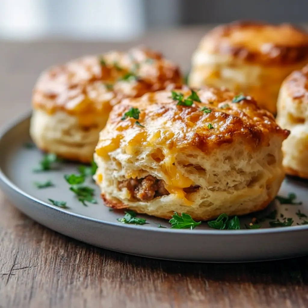 Golden cheddar sausage biscuits styled as a hearty Keto Cooking Recipes favorite, served warm as a satisfying Keto Breakfast With Sausage for an easy Simple Keto Breakfast spread.