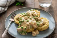 Creamed Chicken Over Biscuits served hot with flaky biscuits and creamy chicken gravy, a classic comfort meal perfect for fans of Cream Chicken And Biscuits and hearty Leftover Chicken And Gravy Recipes.
