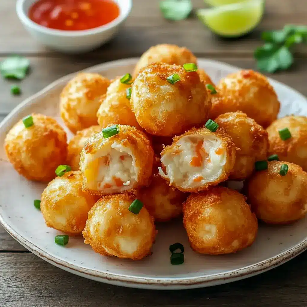 Golden fried crab rangoon bombs plated hot and crisp — this Seafood Delight Recipe showcases creamy seafood centers inside crunchy wrappers, perfect Appetizer Snacks for sharing.