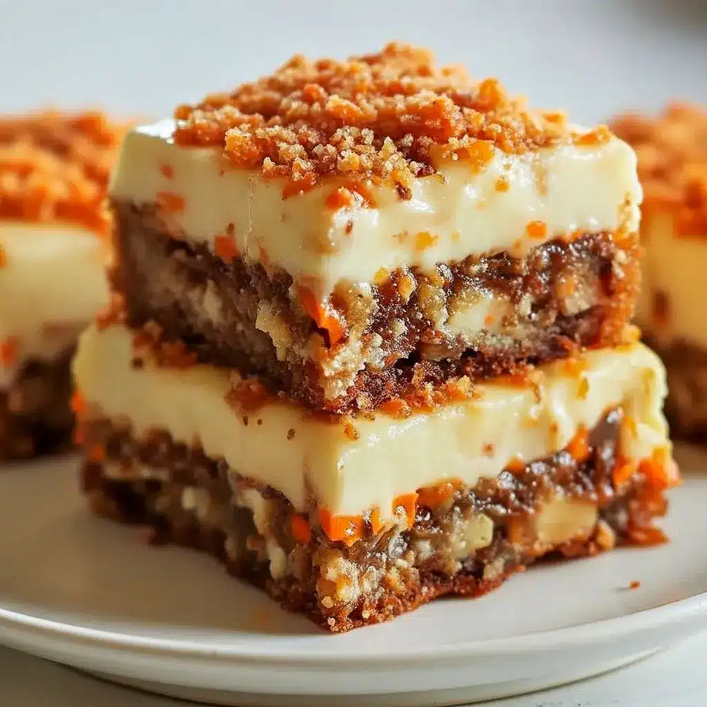Golden, swirled Desserts With Carrots bars cooling in an 8x8 pan, topped with creamy ribbons and warm spices — a perfect example of indulgent Dessert Recipes With Cream Cheese ready to slice and serve.