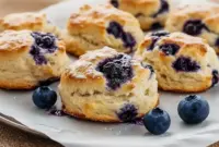 Warm Quick Breakfast Biscuits stacked high with juicy blueberries and drizzled in glossy Biscuit Glaze, inspired by cozy Boberry Biscuits Recipes and soft Flavored Biscuits, fresh from the oven and ready to serve.