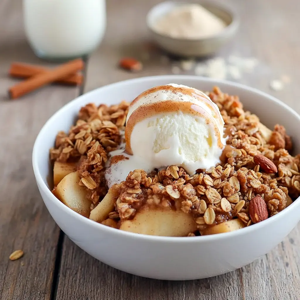 Warm ramekin apple crisp highlighting Healthy Dessert Ideas With Fruit, topped with golden crumble — a High Protein Baked Snacks option that looks rich, cozy, and guilt-free.