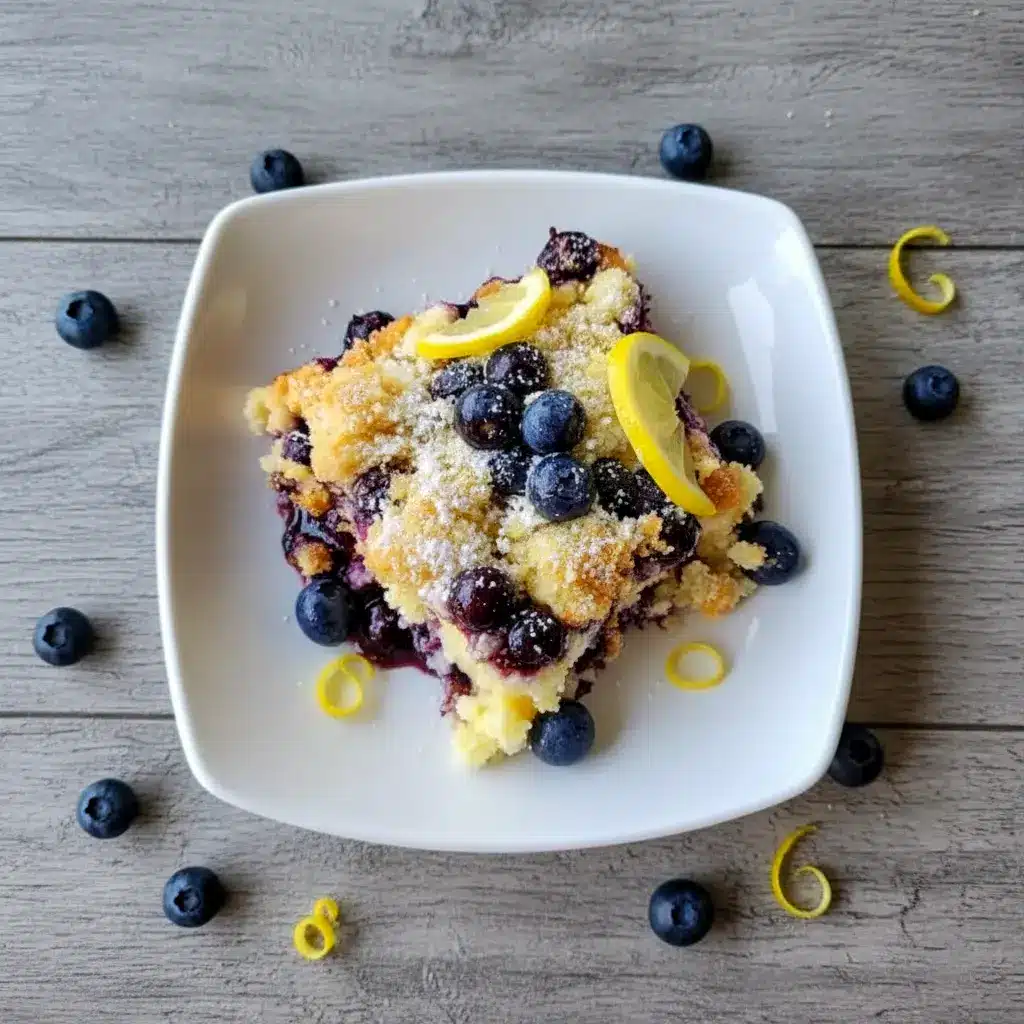 Warm slice of Lemon Blueberry Cream Cheese Cake topped with whipped cream, featuring layers of creamy lemon filling and juicy blueberries—an Easy Cheesecake Idea and irresistible Blueberry Pie Filling Dessert perfect for any occasion.