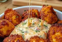 These Chicken Jalapeno Popper Dip inspired poppers show off a crispy, golden crust with cheesy jalapeño filling, served as Chicken Poppers With Sauce for a bold, dippable party snack.