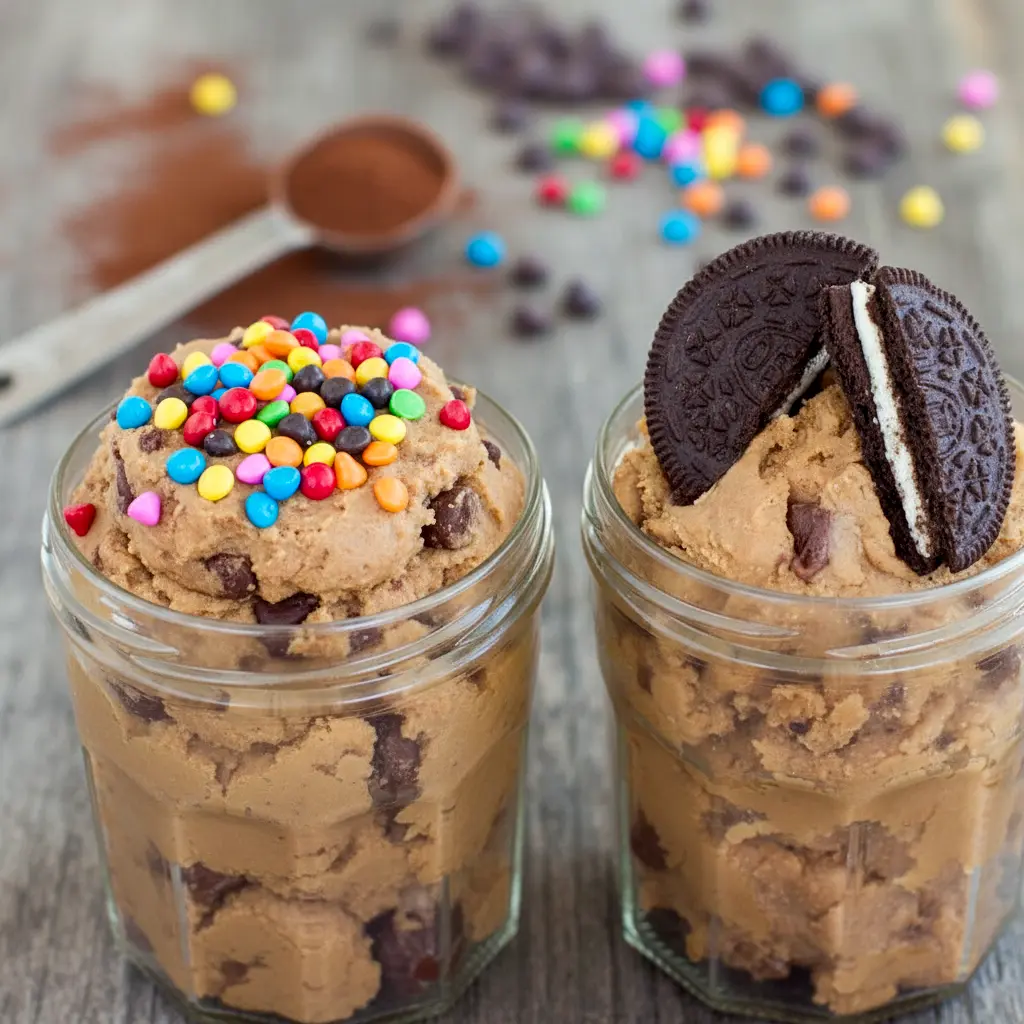 Bowl of edible cookie dough styled as No Bake High Protein Snacks, showing chocolate chips and a smooth scoopable texture for a satisfying Protein Cookie Dough Snack.