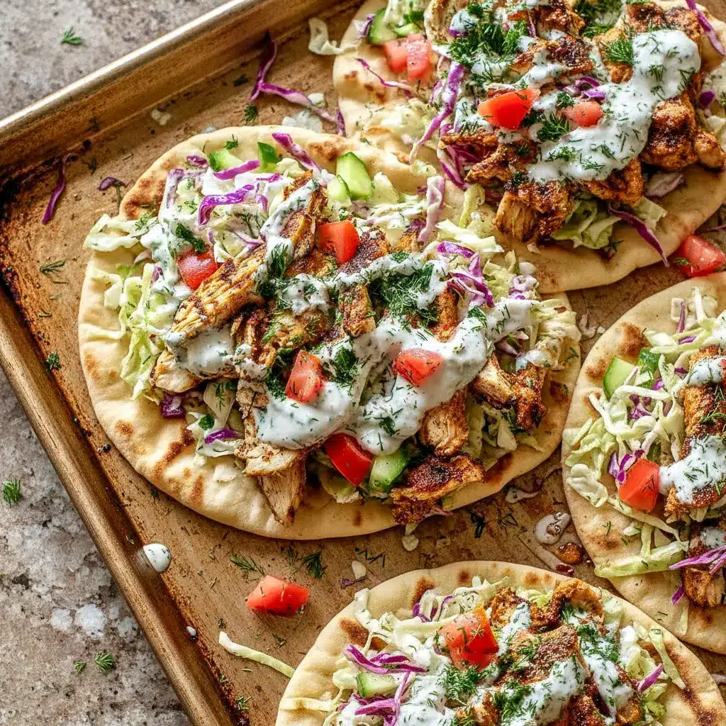 Golden sheet pan chicken stuffed into warm pita pockets with crunchy slaw — a perfect Family Friendly Weeknight Dinners idea styled as colorful Pita Meals ready for sharing.