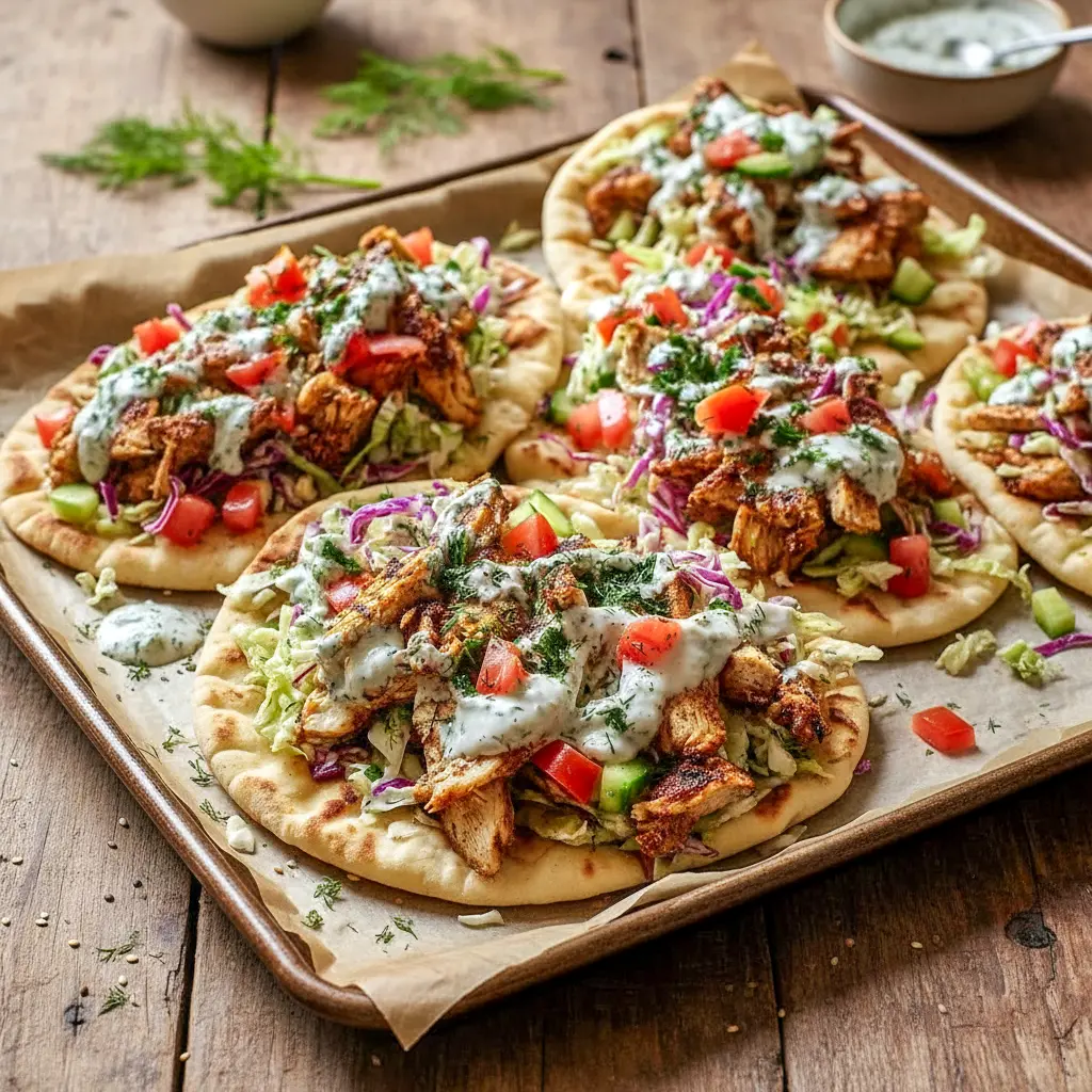 Golden sheet pan chicken stuffed into warm pita pockets with crunchy slaw — a perfect Family Friendly Weeknight Dinners idea styled as colorful Pita Meals ready for sharing.