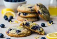 Golden Lemon Blueberry Cookies coated in lemon sugar with juicy blueberry streaks, styled as fresh Cookies For Spring and vibrant Dessert Recipes Blueberry inspiration.
