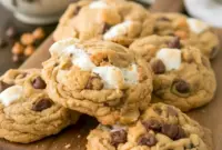 Thick, golden Peanut Butter Cookies With Marshmallows loaded with chocolate and gooey centers, styled as irresistible Reeses Marshmallow Cookies fresh from the oven.