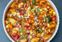 Pantry Soup Recipes featuring a hearty bowl of smoky BBQ chicken soup with tender chicken, beans, sweet corn, and rich broth, perfect for fans of Bbq Soup Recipes and cozy cold-night dinners.