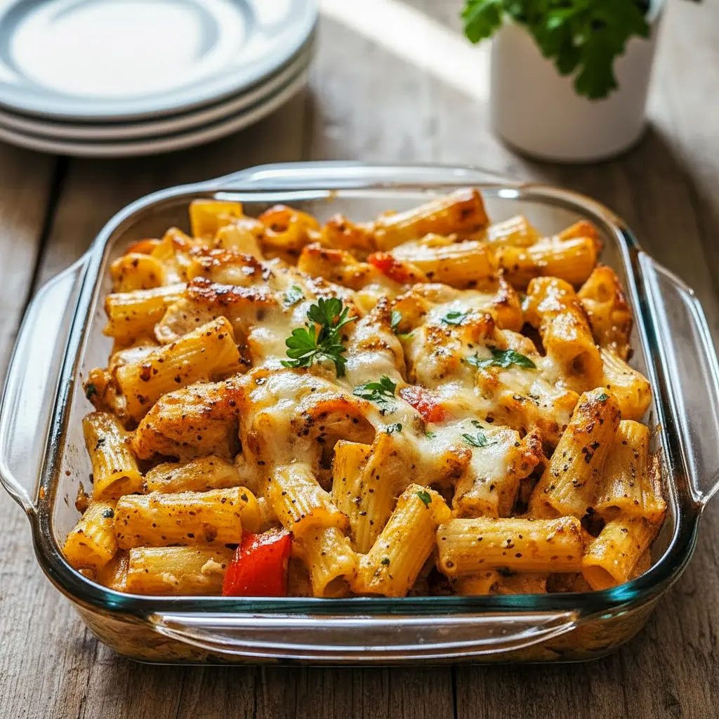 Creamy pasta topped with glazed Honey Pepper Chicken, a cozy Chicken Dinner idea featuring tender noodles and golden chicken bites, perfect for satisfying Pasta Dishes lovers.