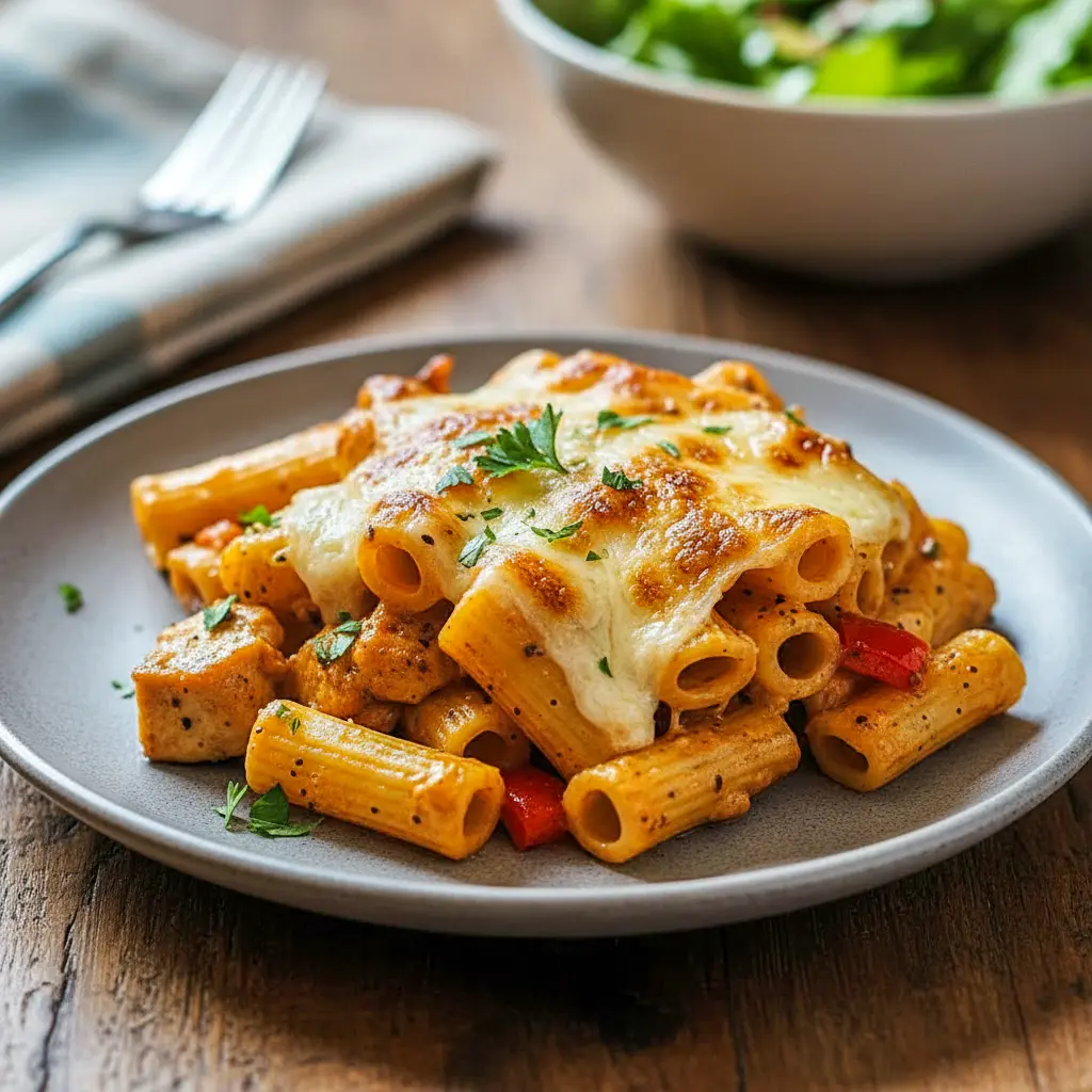 Creamy pasta topped with glazed Honey Pepper Chicken, a cozy Chicken Dinner idea featuring tender noodles and golden chicken bites, perfect for satisfying Pasta Dishes lovers.